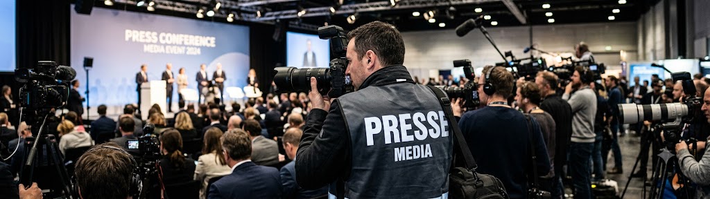 Pressekonferenz mit Fotografen und Medienvertretern